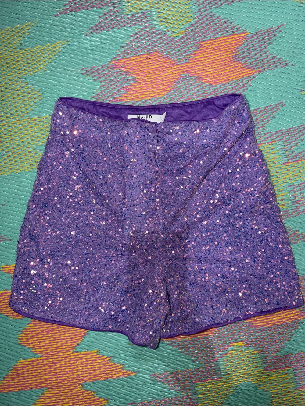 NA-KD Purple Sequin High Waist Shorts